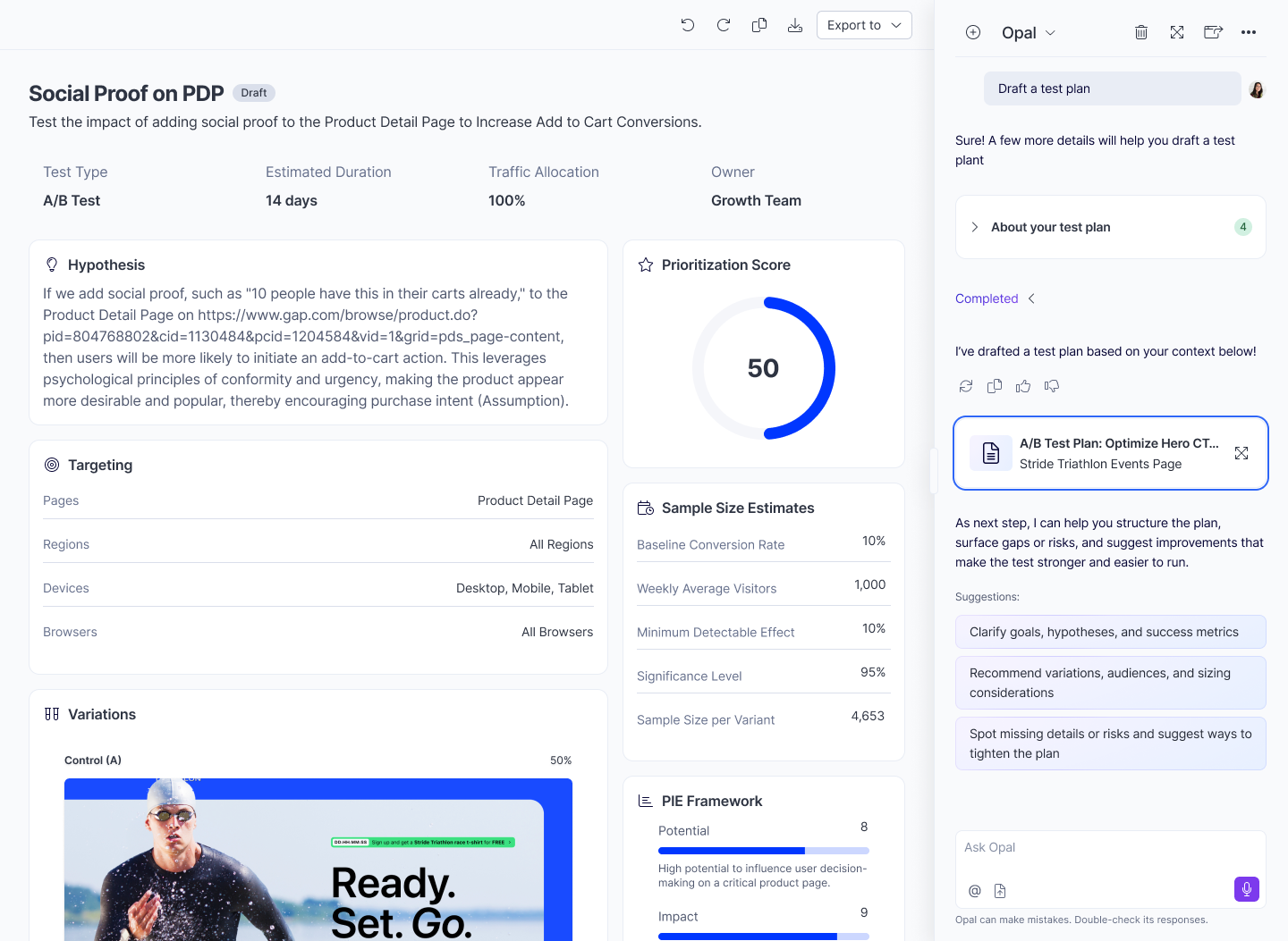 Experiment test plan report