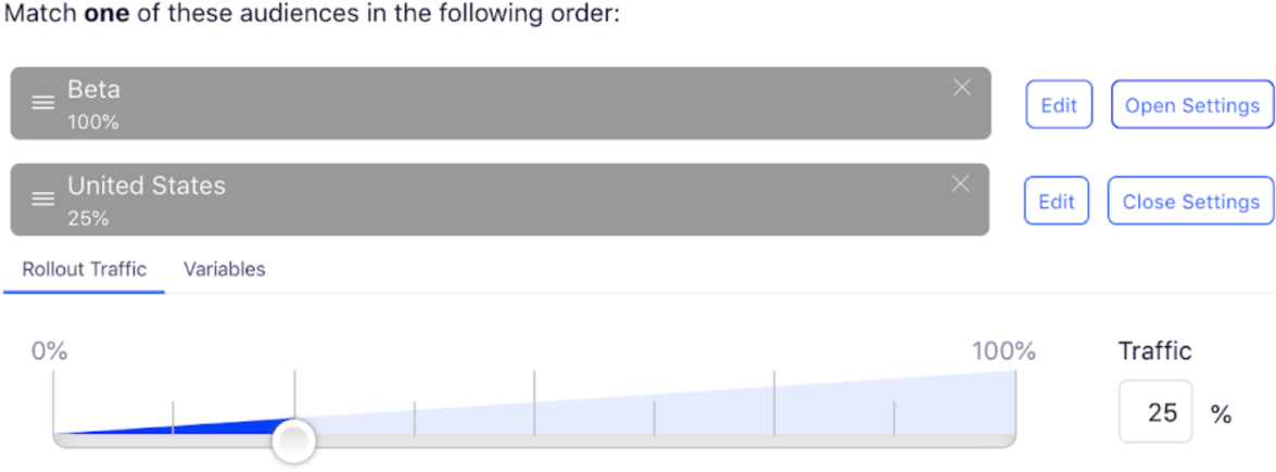Slider in Feature Experimentation showing slow rollout